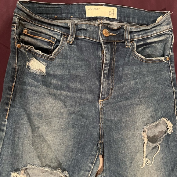 Garage Distressed Ripped Medium Blue Skinny Jeans - Picture 4 of 4